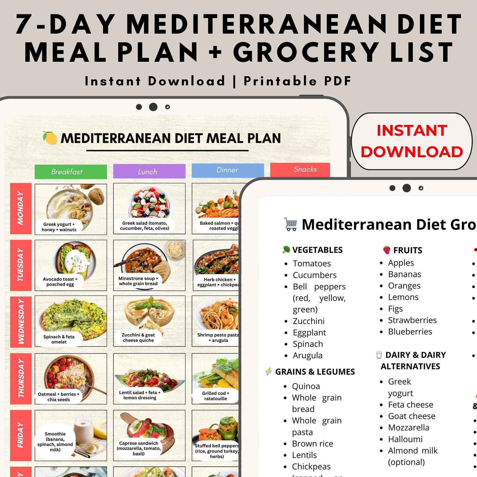 Mediterran Diet Meal Plan Mit Rezepten & Einkaufsliste | Druckbare for Printable Mediterranean Diet Meal Plan