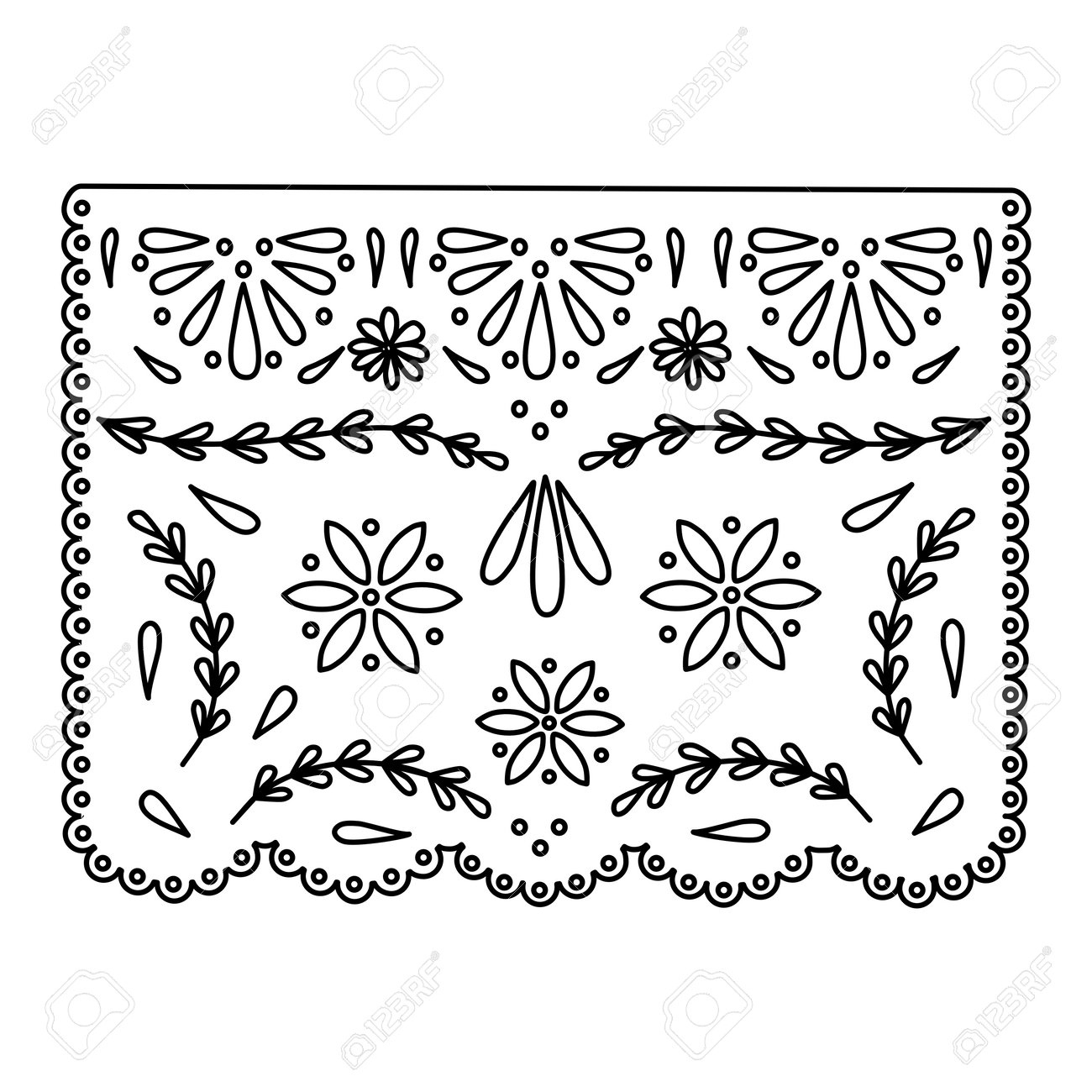 Mexican Paper Cut Flag Papel Picado Template Design, Doodle Style inside Printable Papel Picado Templates