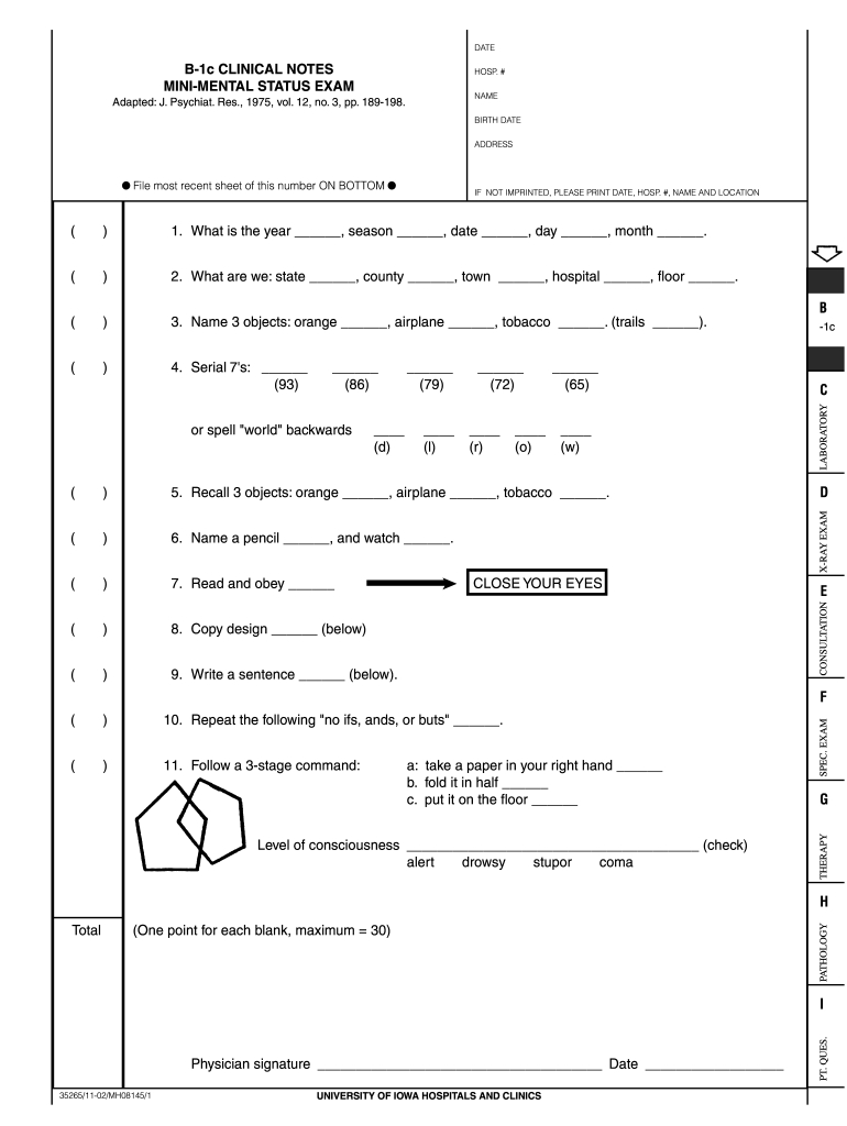 Mini Mental State Examination Form: Fill Out & Sign Online | Dochub in Mini Mental Status Exam Printable