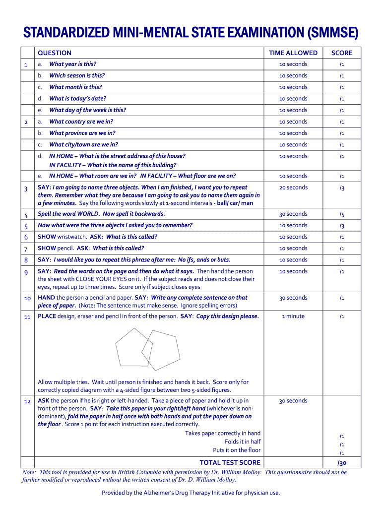 Mmse Pdf: Fill Out & Sign Online | Dochub pertaining to Mini Mental Status Exam Printable