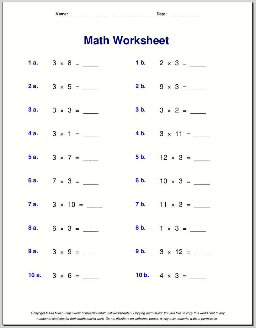 Multiplication Worksheets For Grade 3 for Printable Multiplication Worksheets Grade 3
