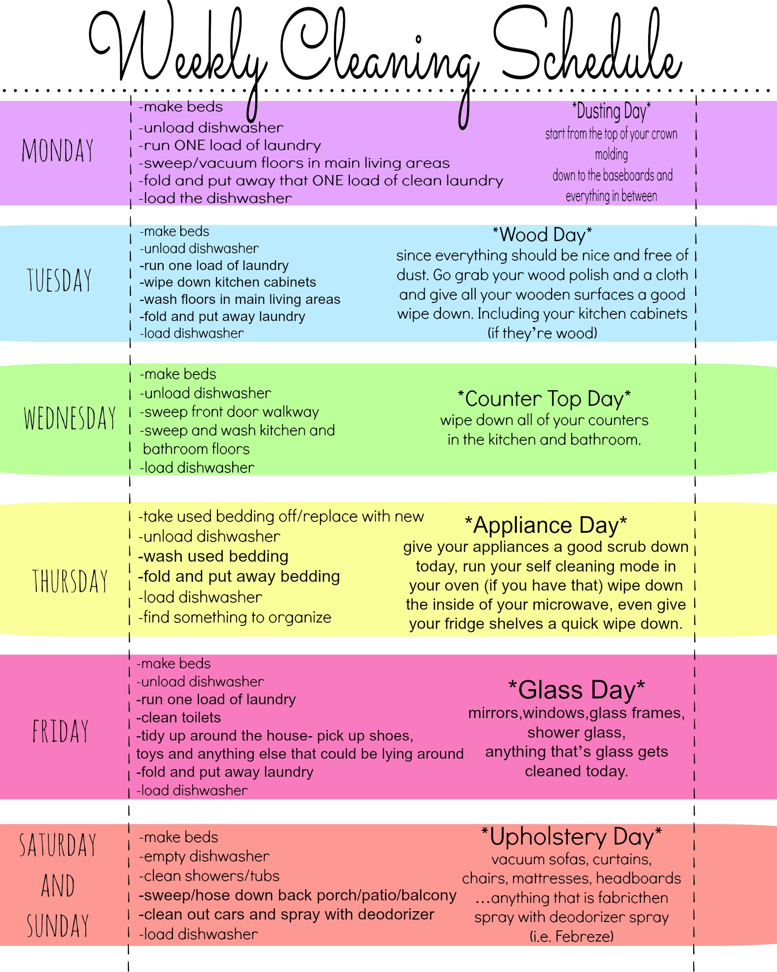My Quirky Weekly Cleaning Chart: Free Printable - First Home Love Life pertaining to Weekly House Cleaning Checklist Printable