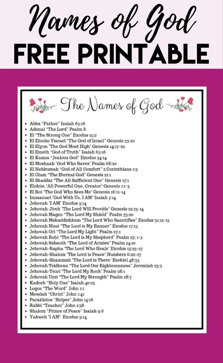 Names Of God within Printable List Of The Names Of God