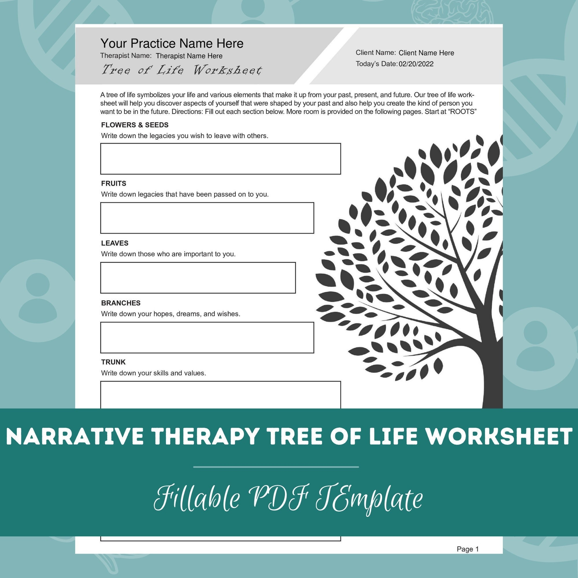 Narrative Therapy Tree Of Life Worksheet | Editable / Fillable Pdf pertaining to Printable Tree of Life Narrative Therapy Worksheet