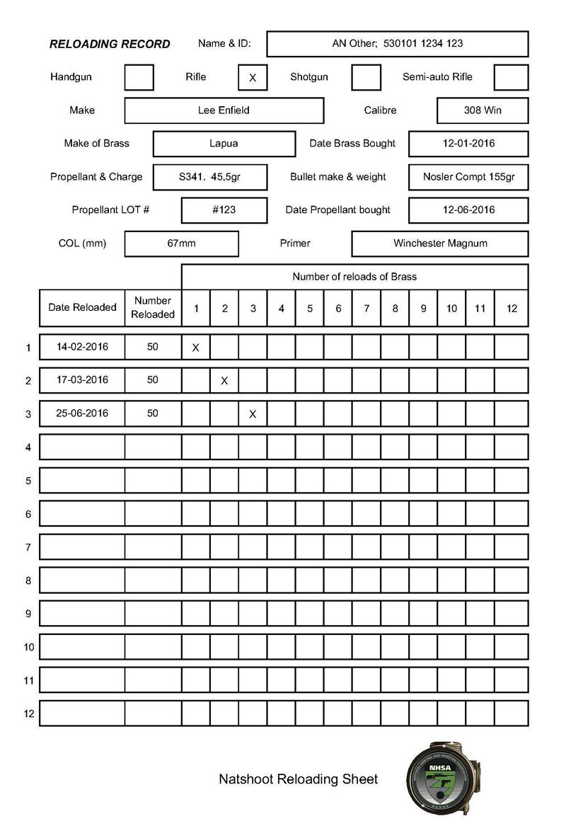 Natshoot - Reload Ammo with regard to Printable Reloading Data Sheet