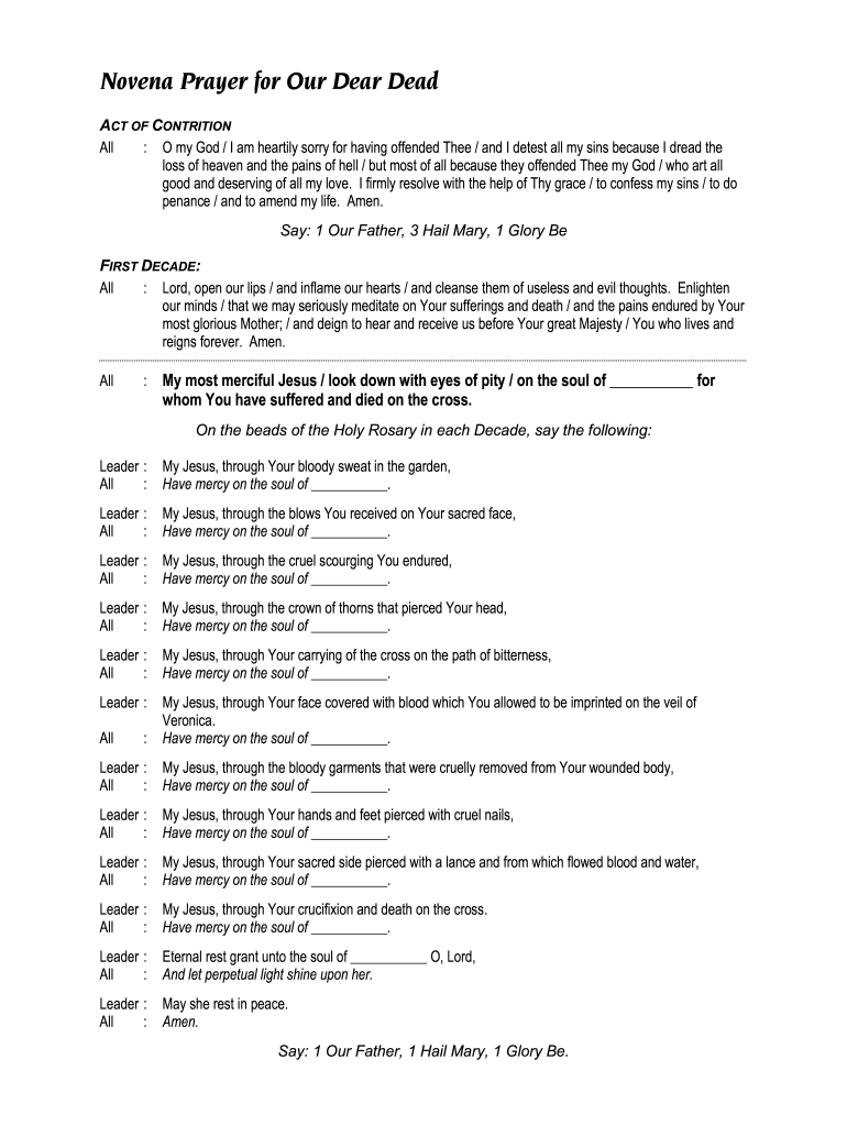 Novena Prayer For Our Dear Dead Form - Fill Online, Printable with regard to Printable Rosary Prayer For The Dead