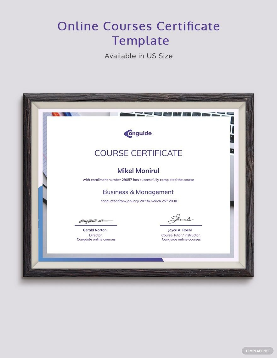 Online Courses Certificate Template In Word, Indesign, Psd for Free Online It Courses With Printable Certificates