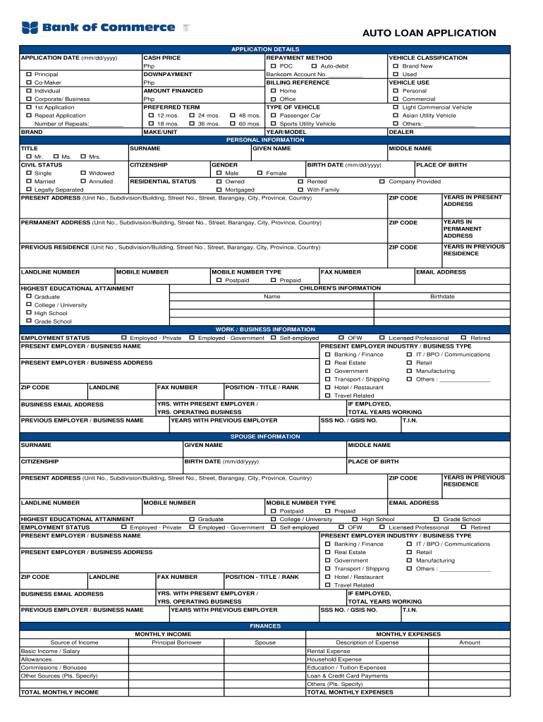 Ph Bank Of Commerce Cld-Ald 11-18 Form - Fill Online, Printable in Printable Auto Credit Application