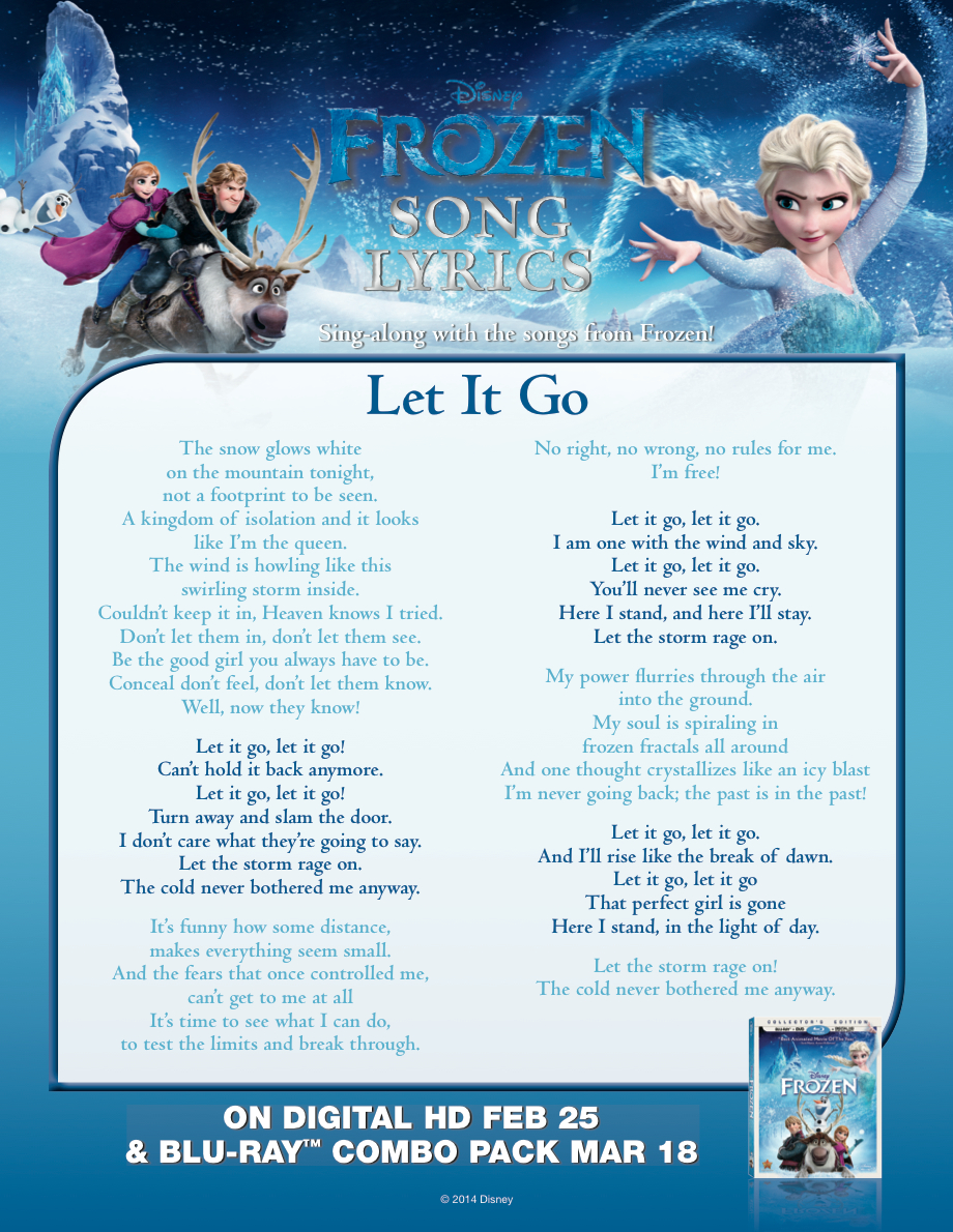 Pin Page - Worksheets Library intended for Let It Go Song Lyrics Printable