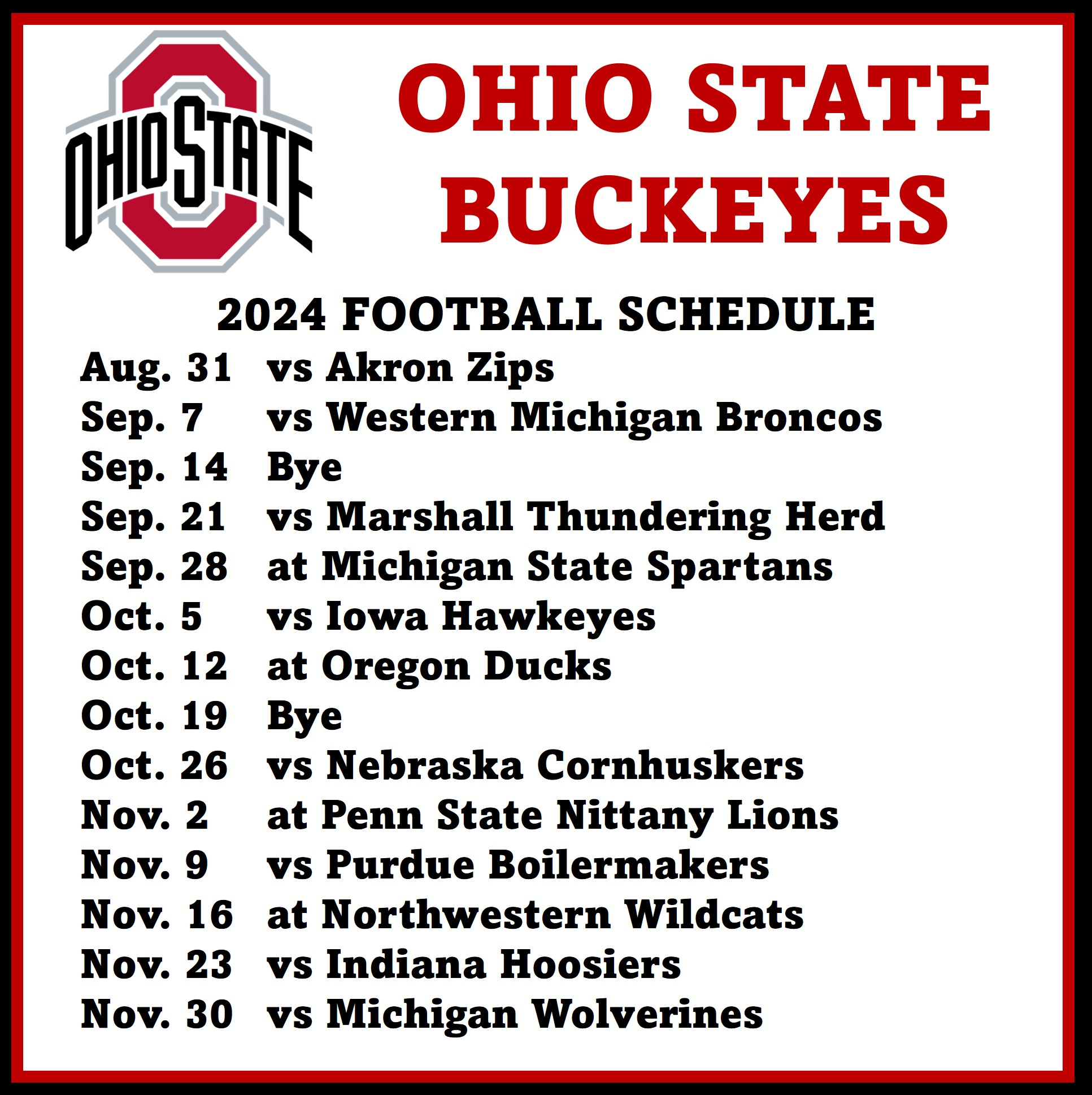 Print Your Own 2018 Ohio State Football Graphical Schedule - Land for Ohio State Football Schedule Printable