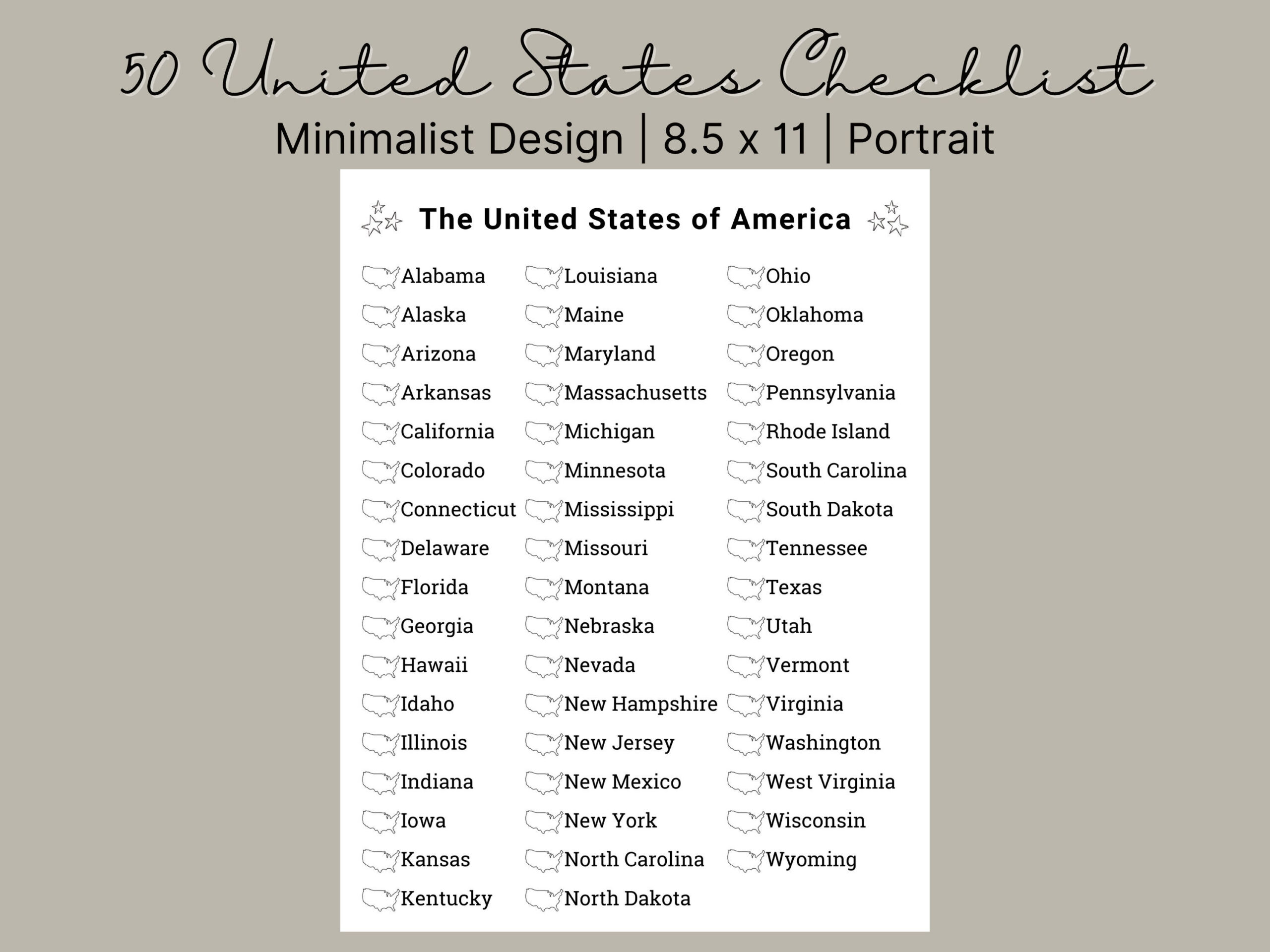 Printable 50 States Checklist | Bucket List | 50 States Challenge within List of the Fifty States Printable