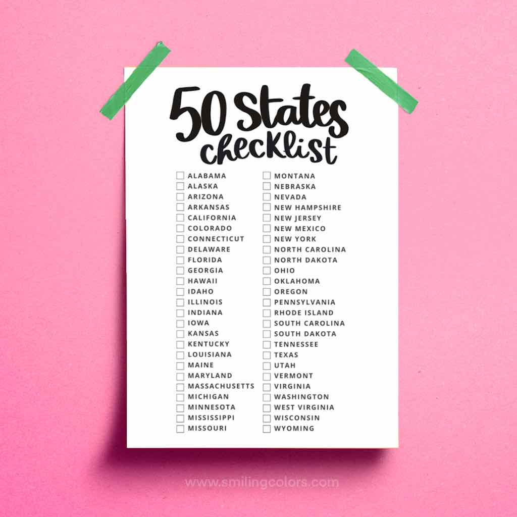 Printable 50 States Checklist - Smiling Colors regarding List Of The 50 States Printable