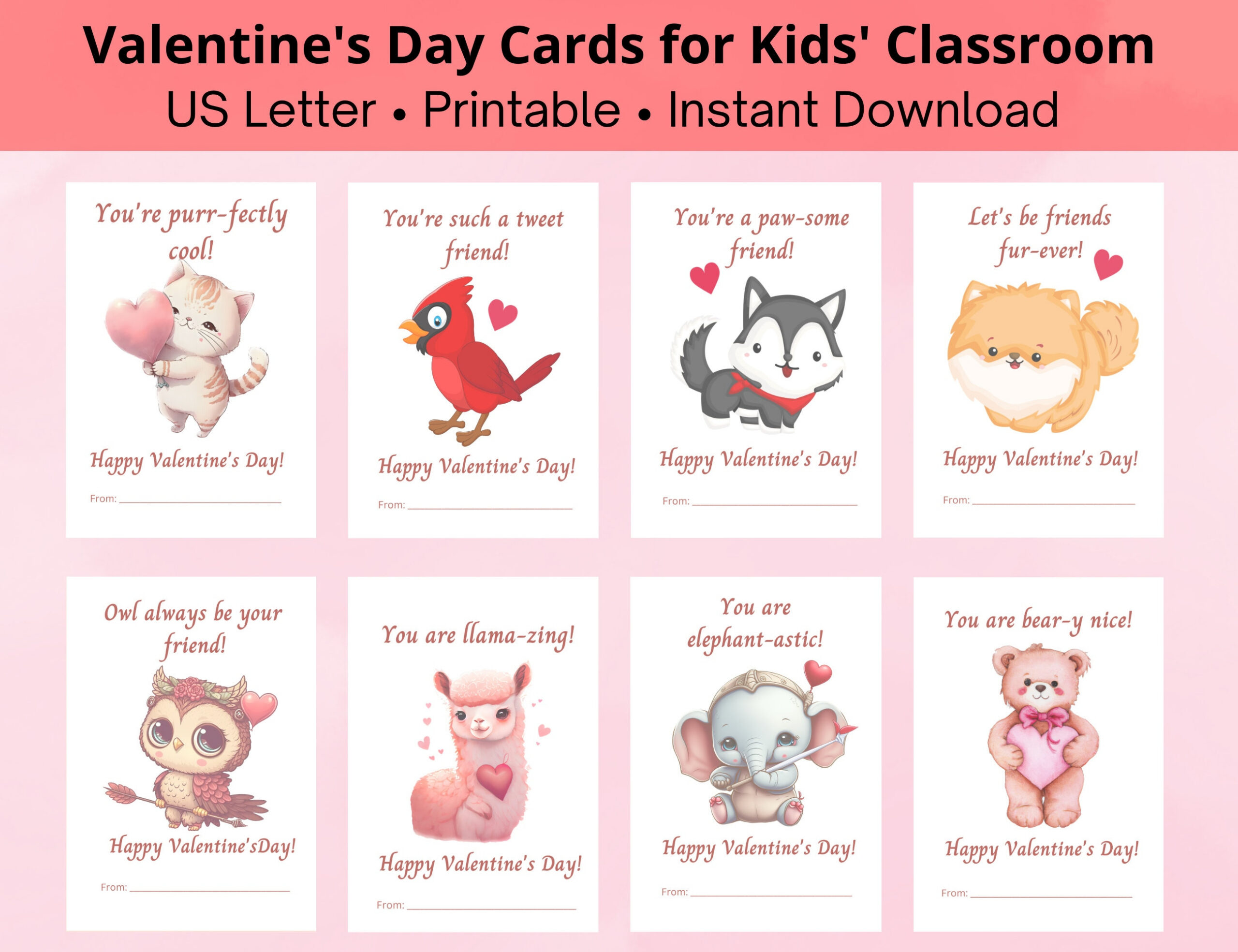 Printable Animal Valentine'S Day Cards For Kids; Cute Animal inside Childrens Printable Valentines Day Cards
