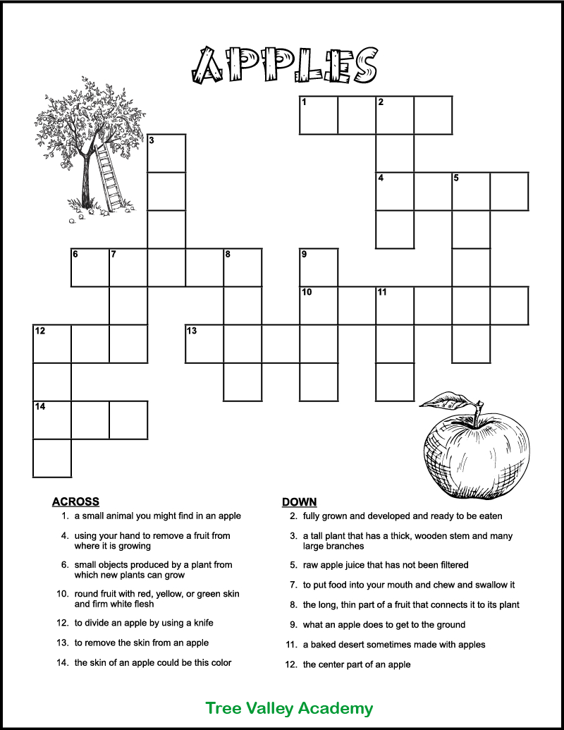 Printable Apple Crossword Puzzle For Kids - Tree Valley Academy throughout Free Easy Printable Crossword Puzzles