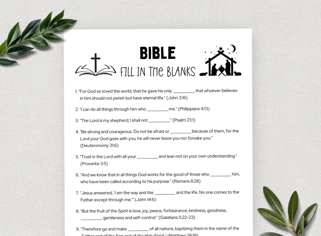 Printable Bible Fill In The Blanks, Bible Games, Fun Christian Youth Group Game, Sunday School, Church Study Activity, Digital Download throughout Free Printable Bible Lessons For Youth