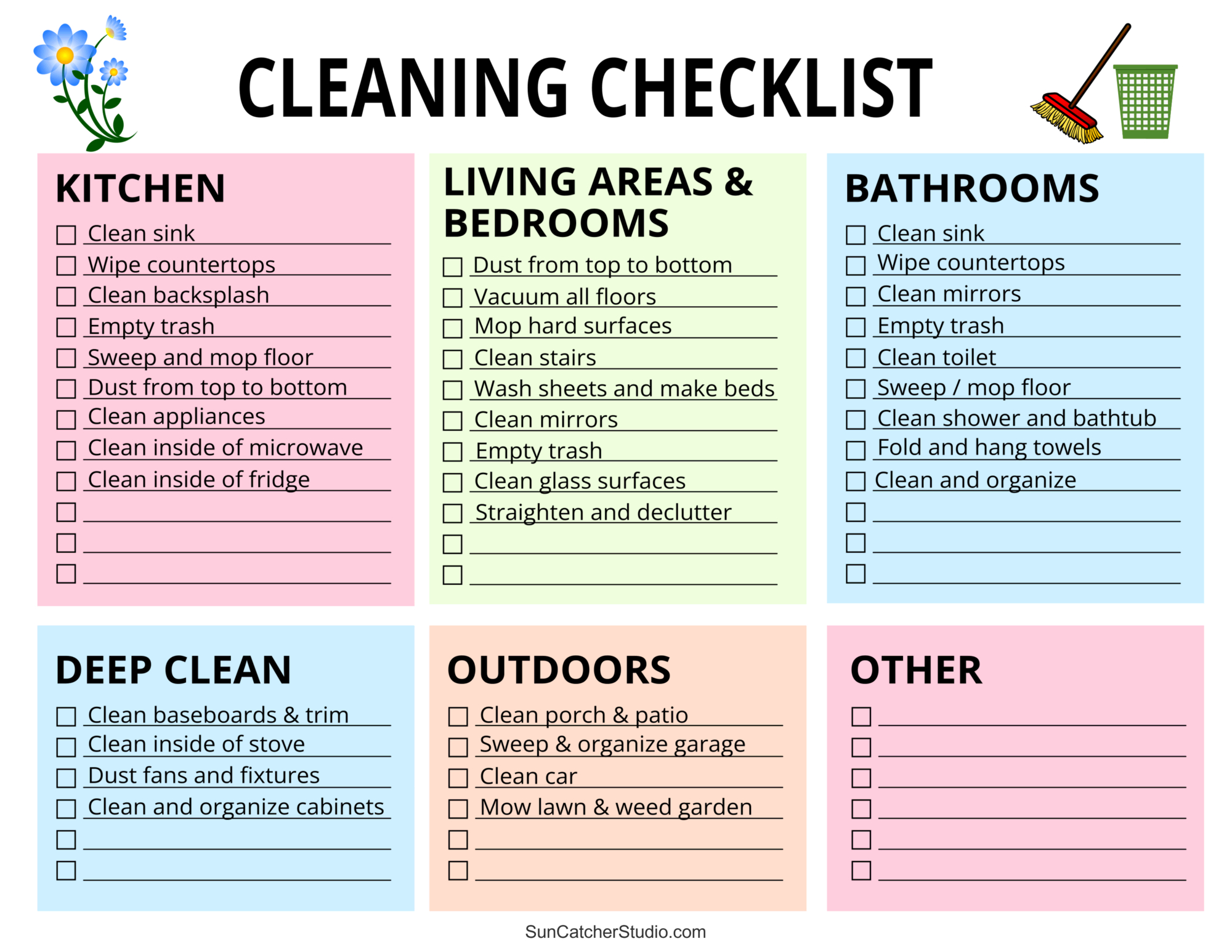 Printable Cleaning Schedule (Spring, Daily, & Weekly Checklists pertaining to Weekly House Cleaning Checklist Printable