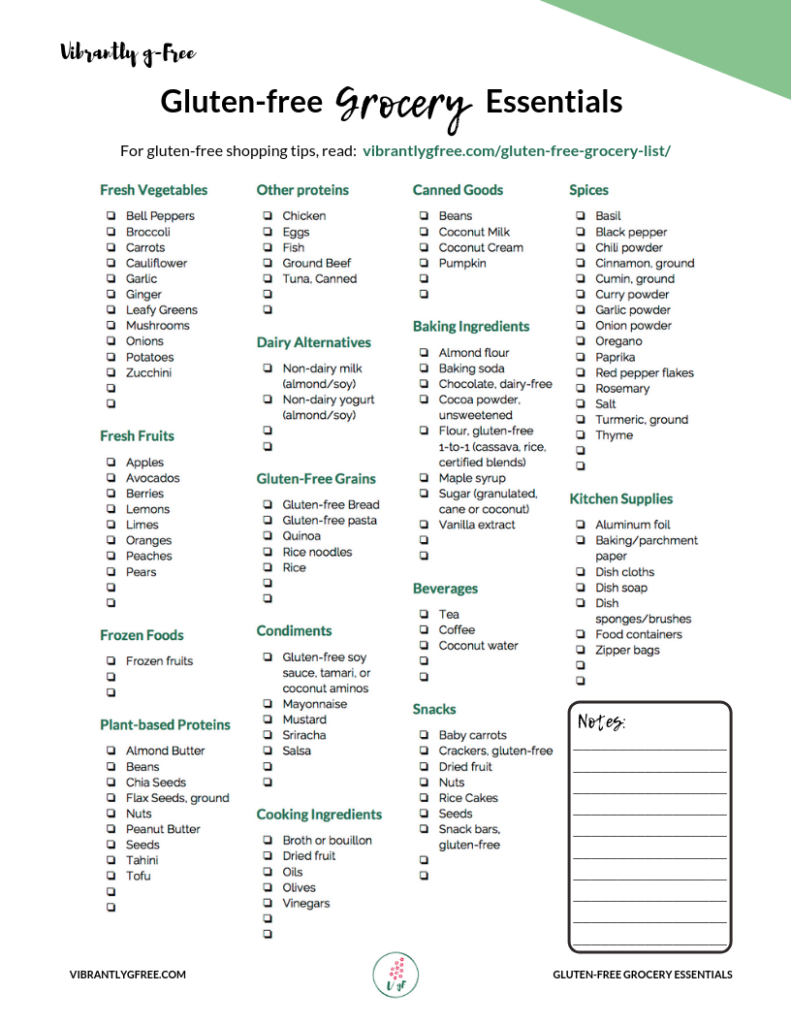 Printable Gluten Free Grocery List + 10 Tips! - Vibrantly G-Free with regard to Printable Gluten Free Food List