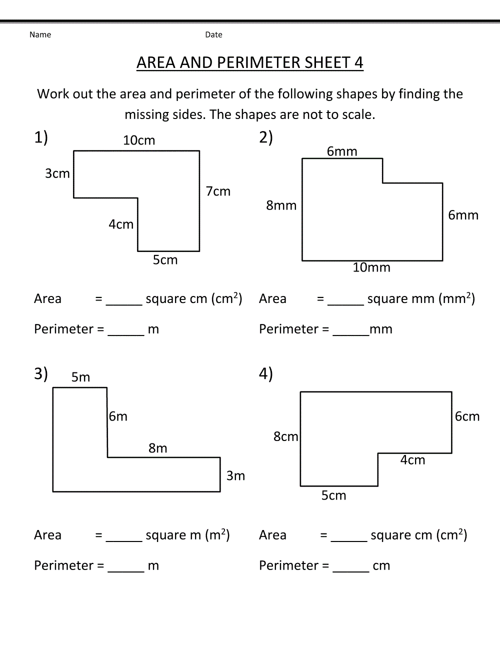 Printable Grade 4 Math Worksheets within Area and Perimeter Worksheets Printable