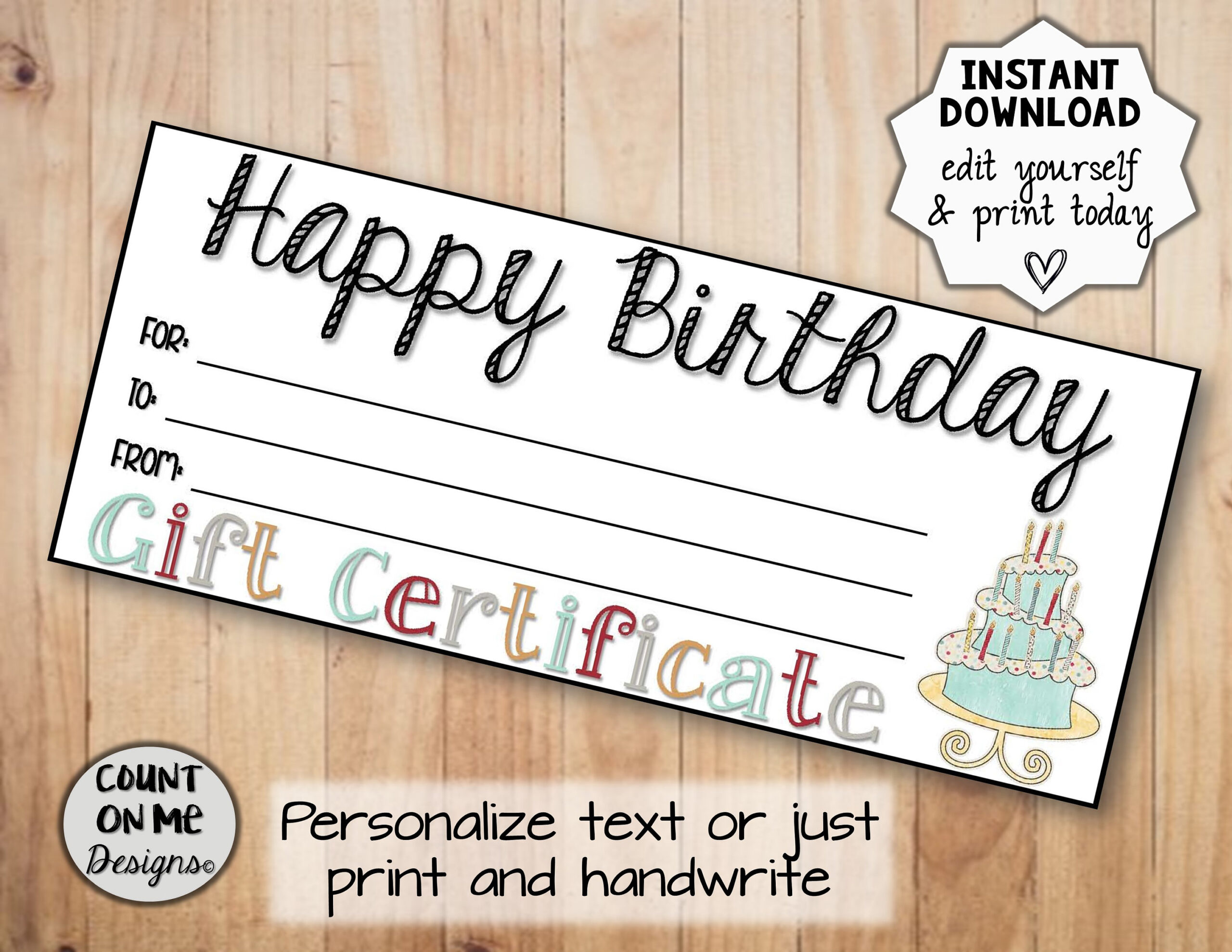 Printable Happy Birthday Gift Certificates - Etsy.de with regard to Free Printable Birthday Gift Certificates