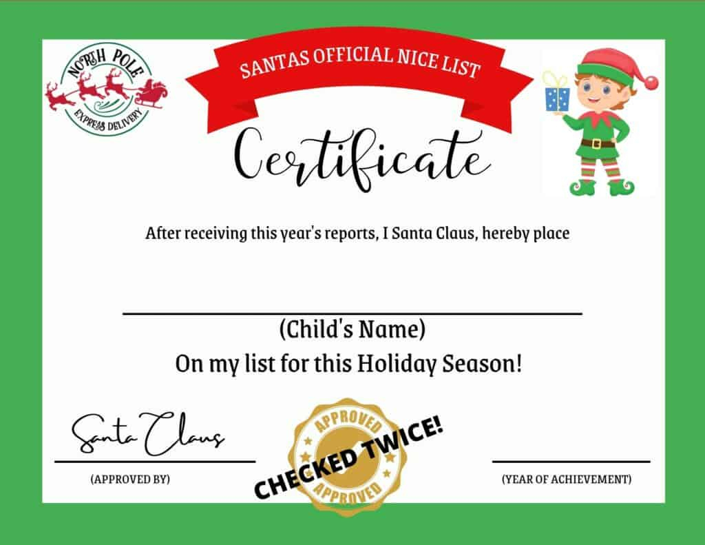 Printable Santa Nice List Certificate - My Printable Home intended for Santa Nice List Certificate Free Printable