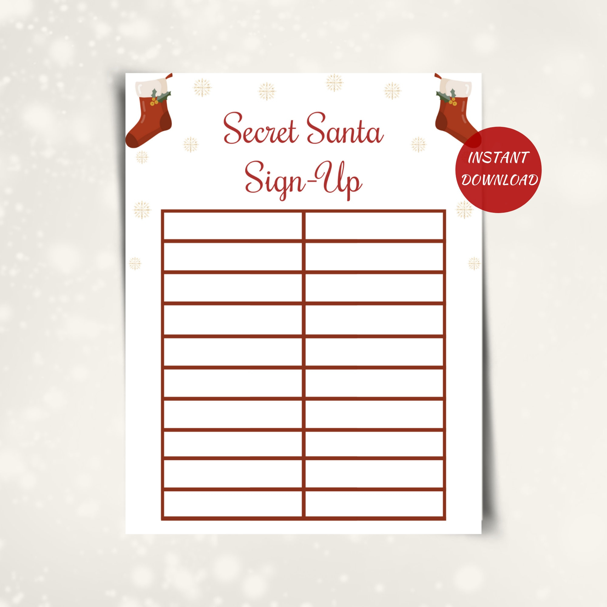 Printable Secret Santa Sign Up Sheet: Download - Etsy with regard to Printable Secret Santa Sign Up Template
