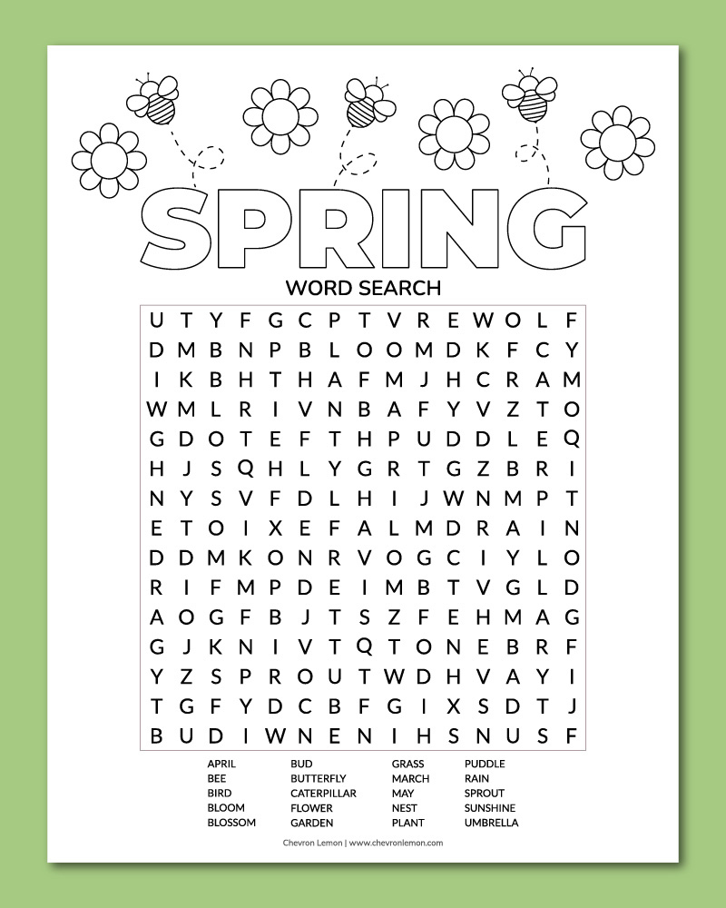 Printable Spring Word Search - Chevron Lemon regarding Spring Word Search Free Printable