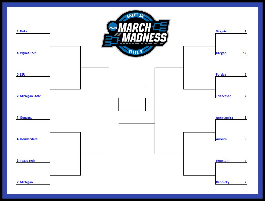 Printable Sweet 16 / Elite 8 Tournament Bracket For March Madness with Printable Bracket For Sweet 16