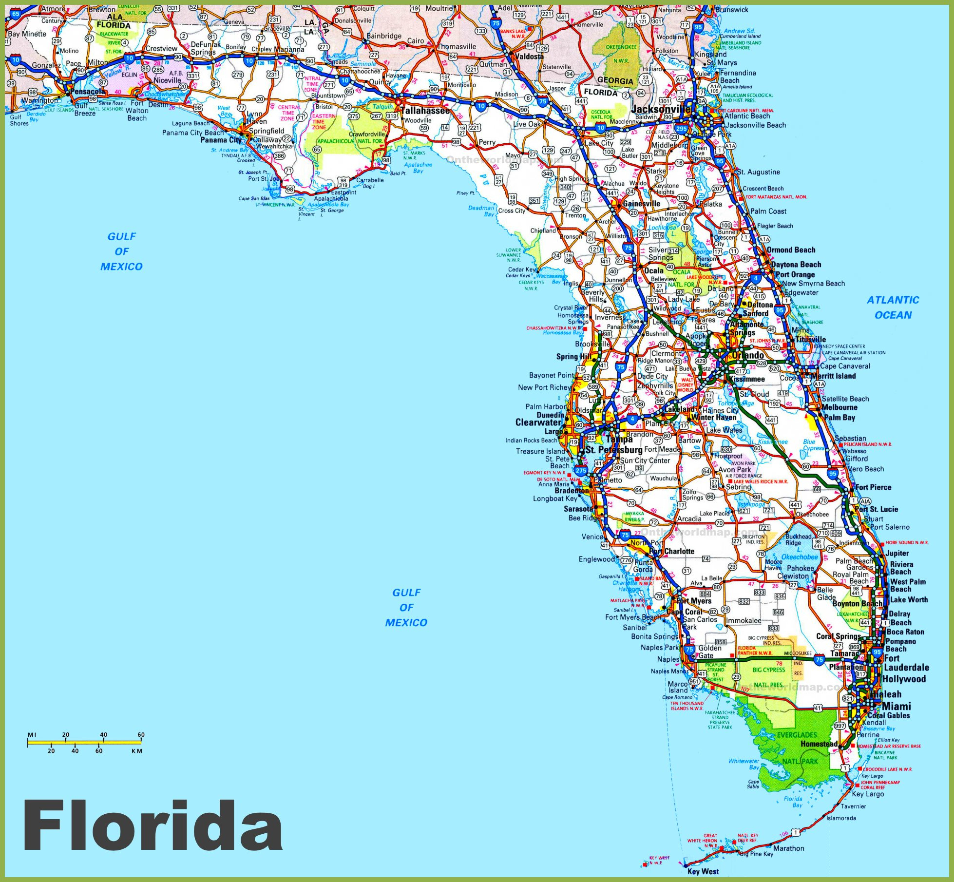 Road Map Of Florida With Cities - Ontheworldmap intended for Printable Map of Florida Cities