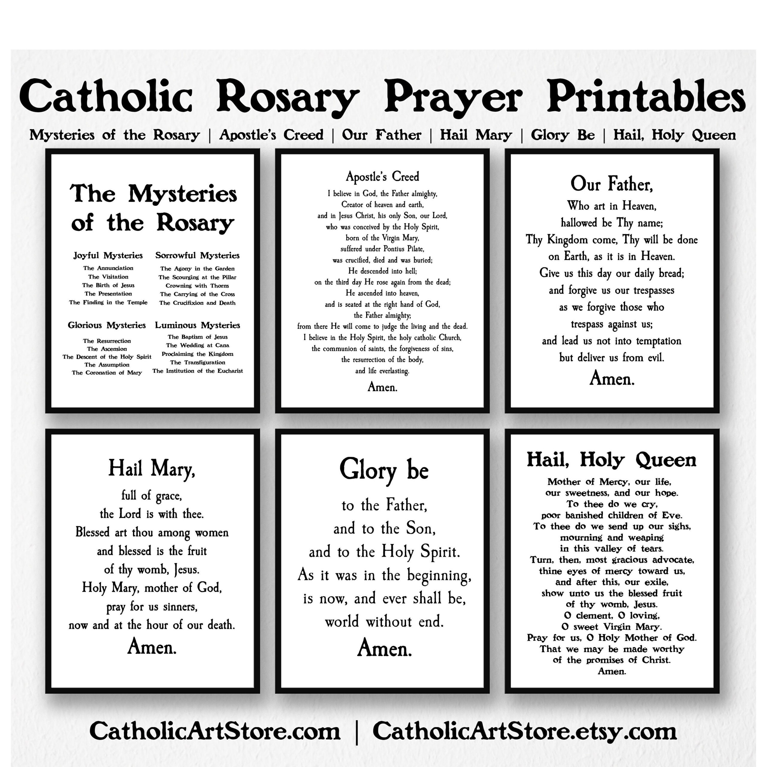 Rosary Printable Prayer Set, 7 Prayer Set, Mysteries Of The Rosary in Prayers of the Rosary Printable