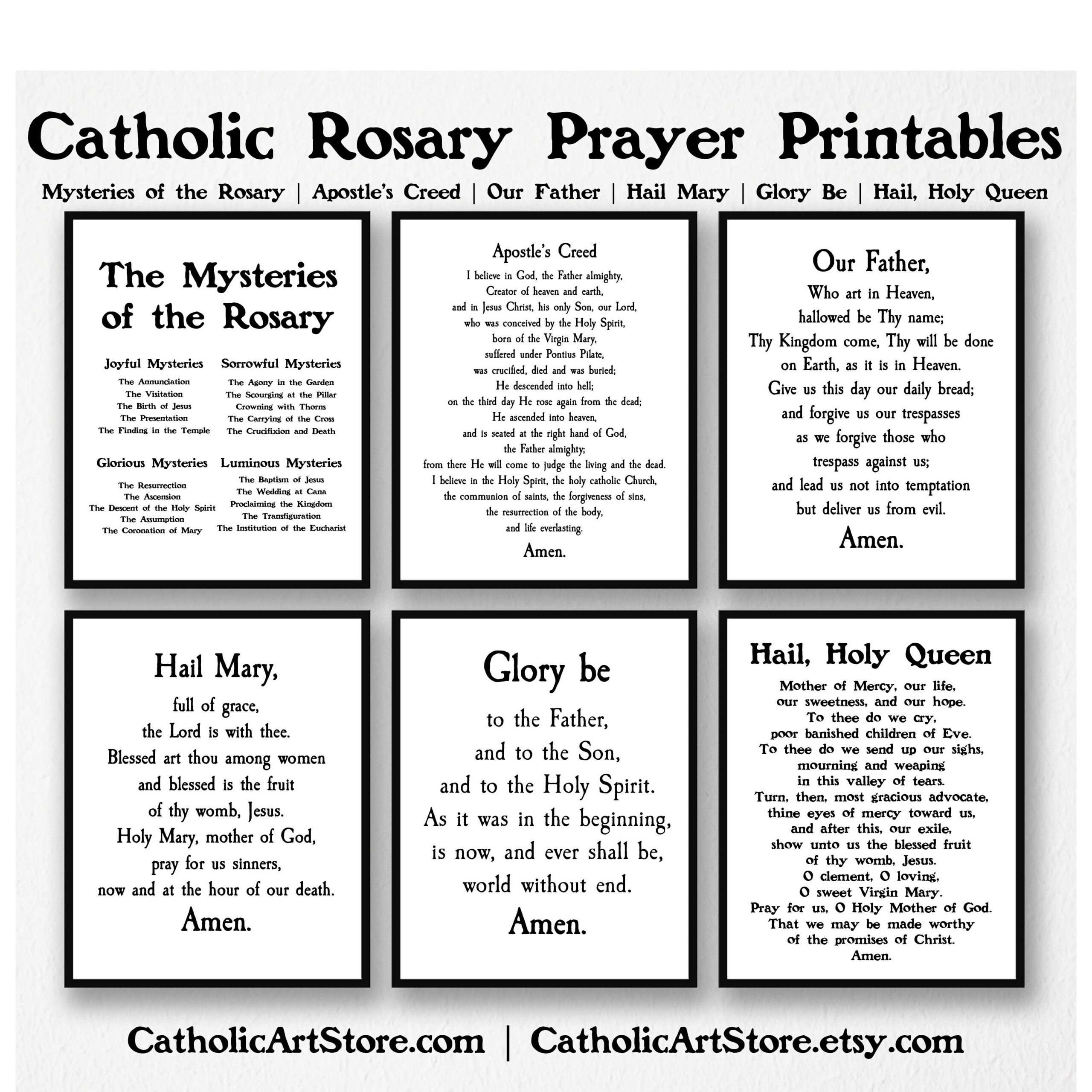 Rosary Printable Prayer Set, 7 Prayer Set, Mysteries Of The Rosary throughout Printable Rosary Prayer For The Dead