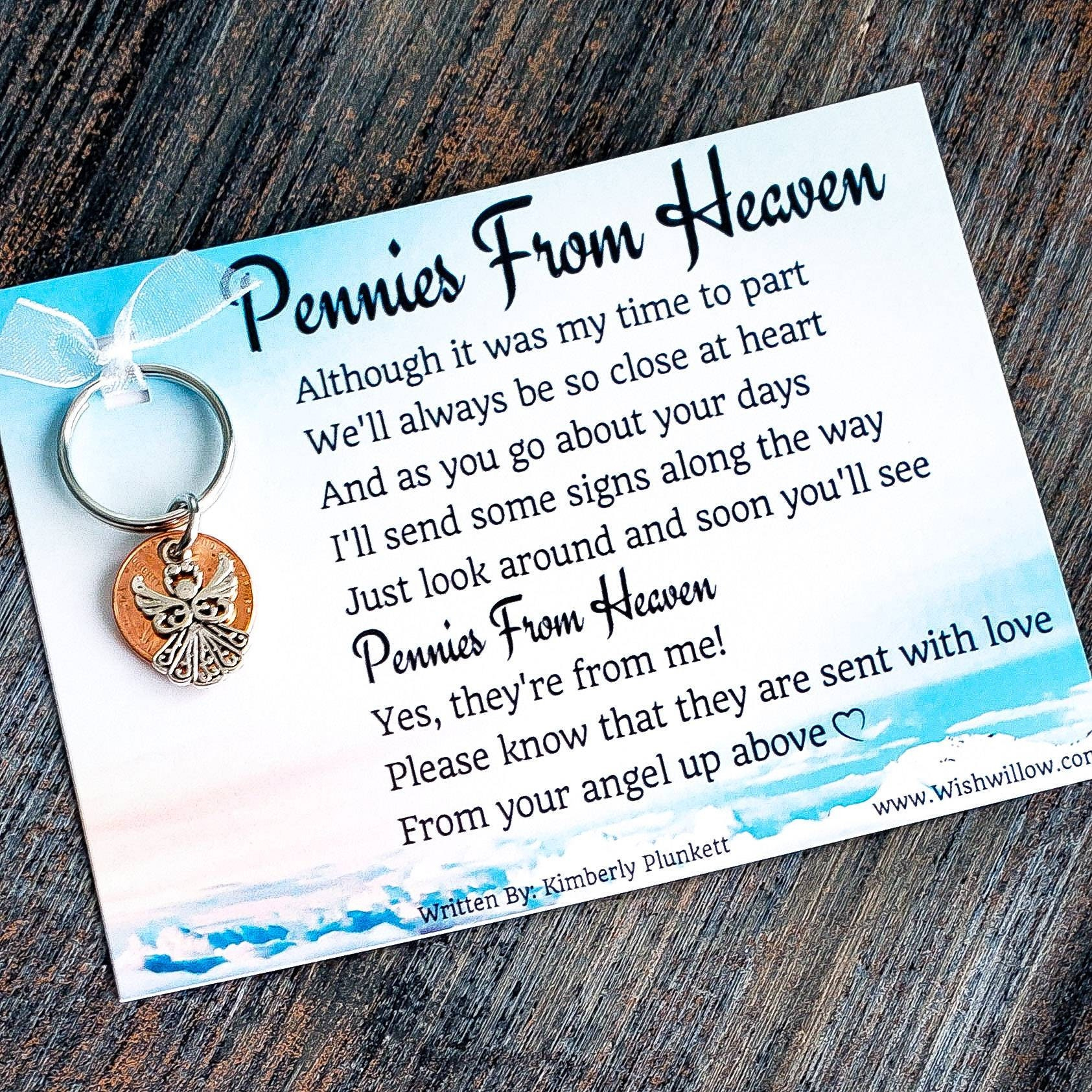 Sale - Sympathy Gift- Pennies From Heaven Poem With Keychain with regard to Pennies From Heaven Poem Printable