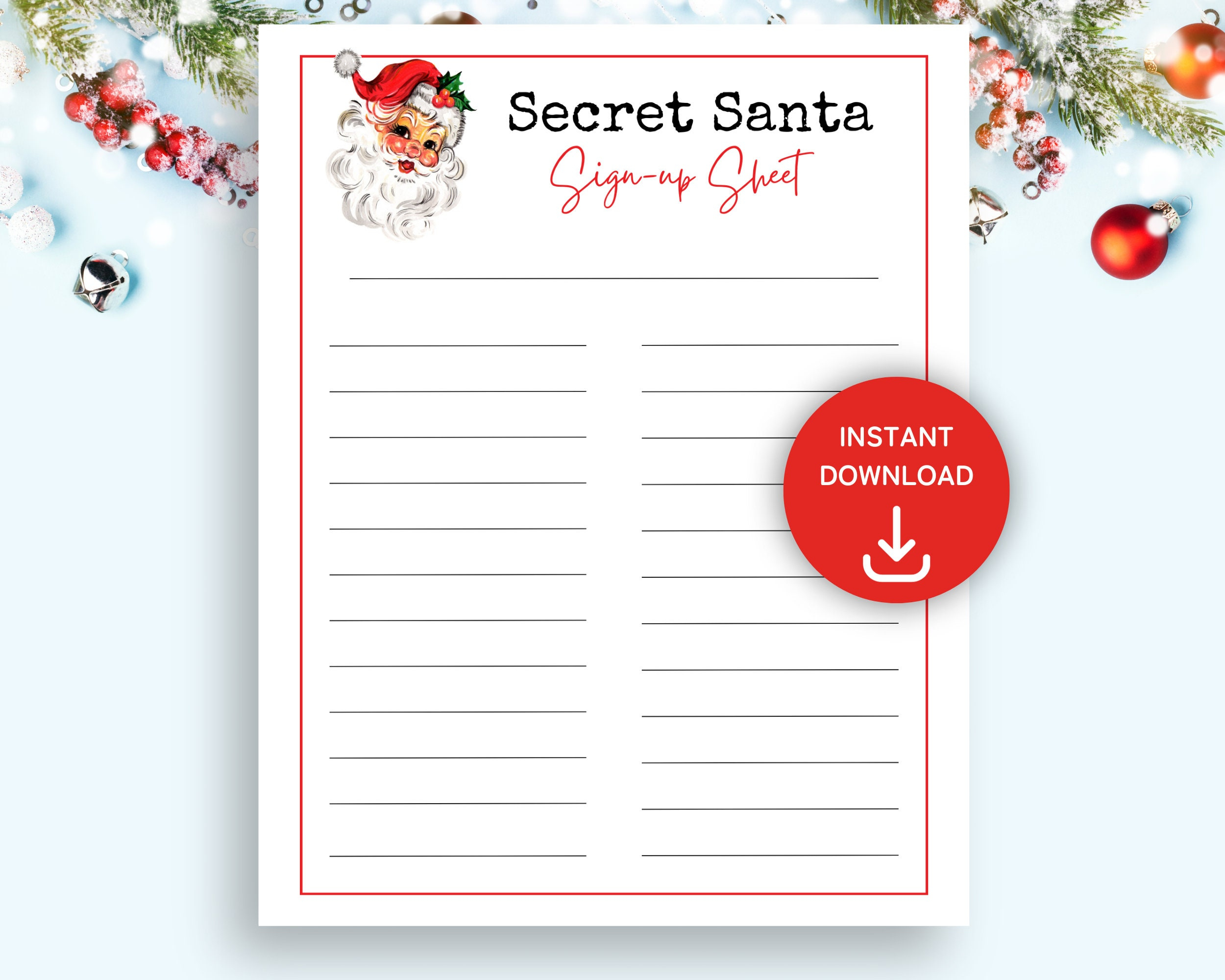 Secret Santa Sign Up Sheet, Druckbare Secret Santa Geschenkbörse for Printable Secret Santa Sign Up Template