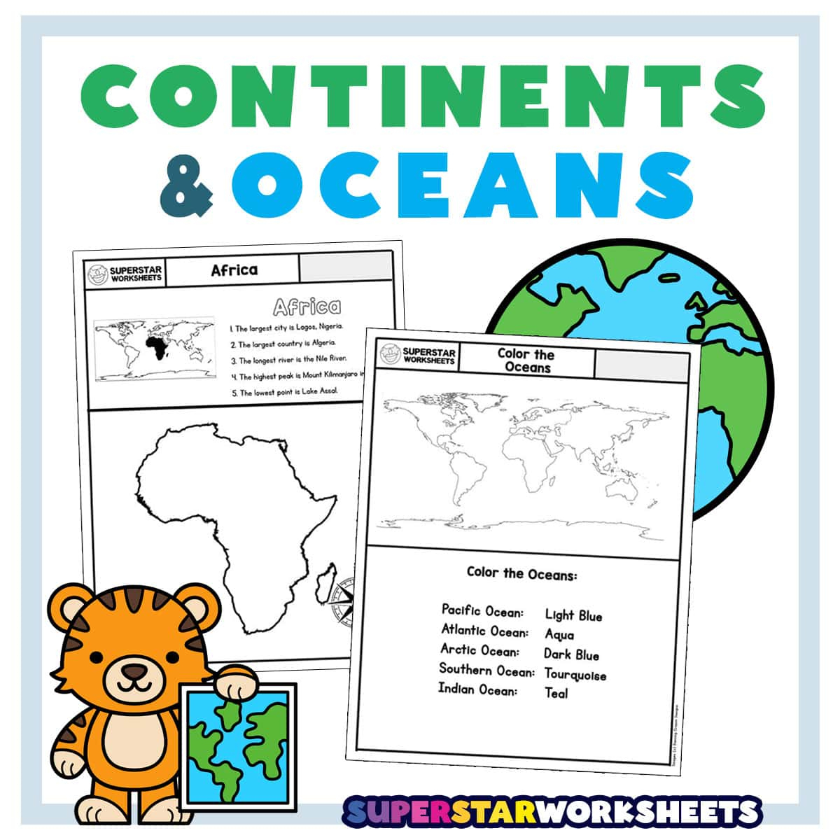 Seven Continents & Oceans Worksheets - Superstar Worksheets for Continents And Oceans Quiz Printable