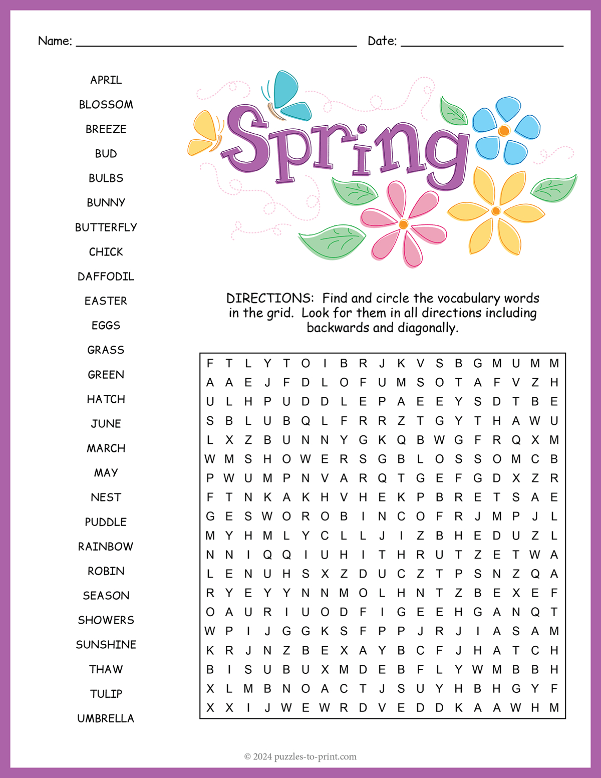 Spring Word Search pertaining to Spring Word Search Free Printable