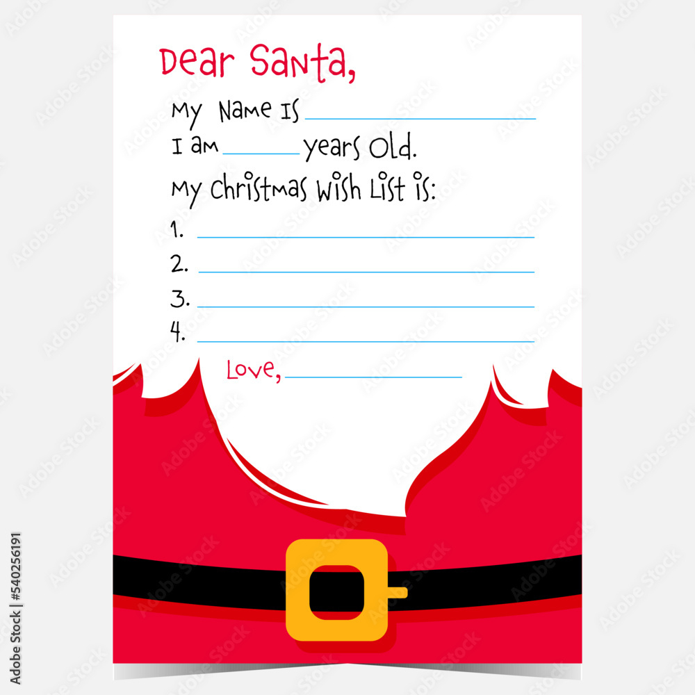 Stock-Vektorgrafik „Dear Santa Christmas Letter Template With inside Dear Santa Wish List Printable