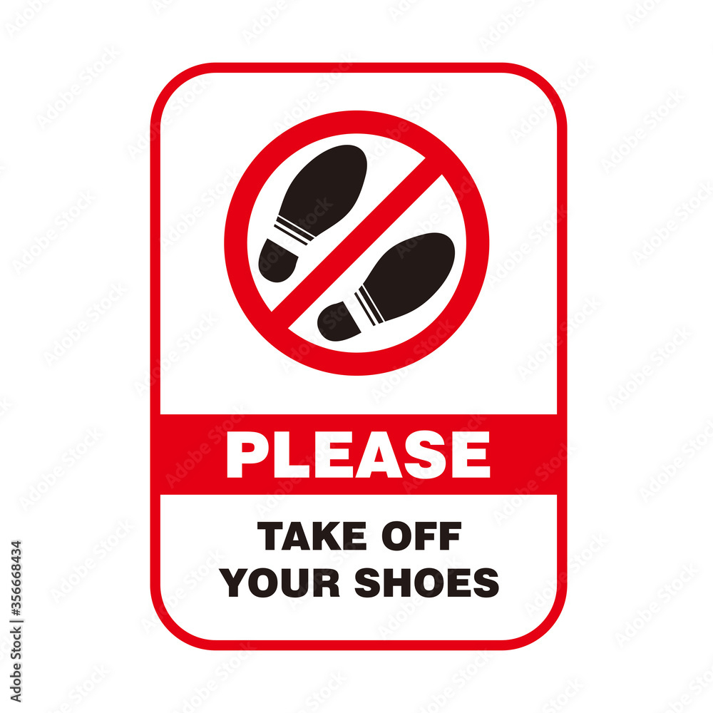 Stock-Vektorgrafik „Red No Shoes Forbidden Sign With Text Please for Please Take Off Your Shoes Sign Printable