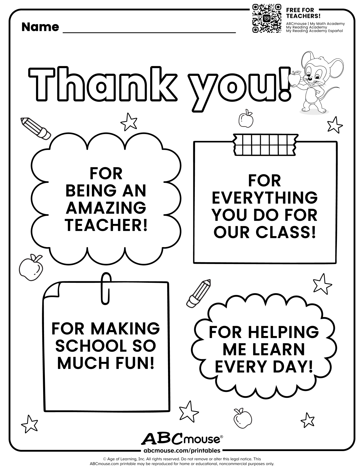 Teacher Appreciation (Free Printable!) | Abcmouse with regard to Free Printable Resources For Teachers