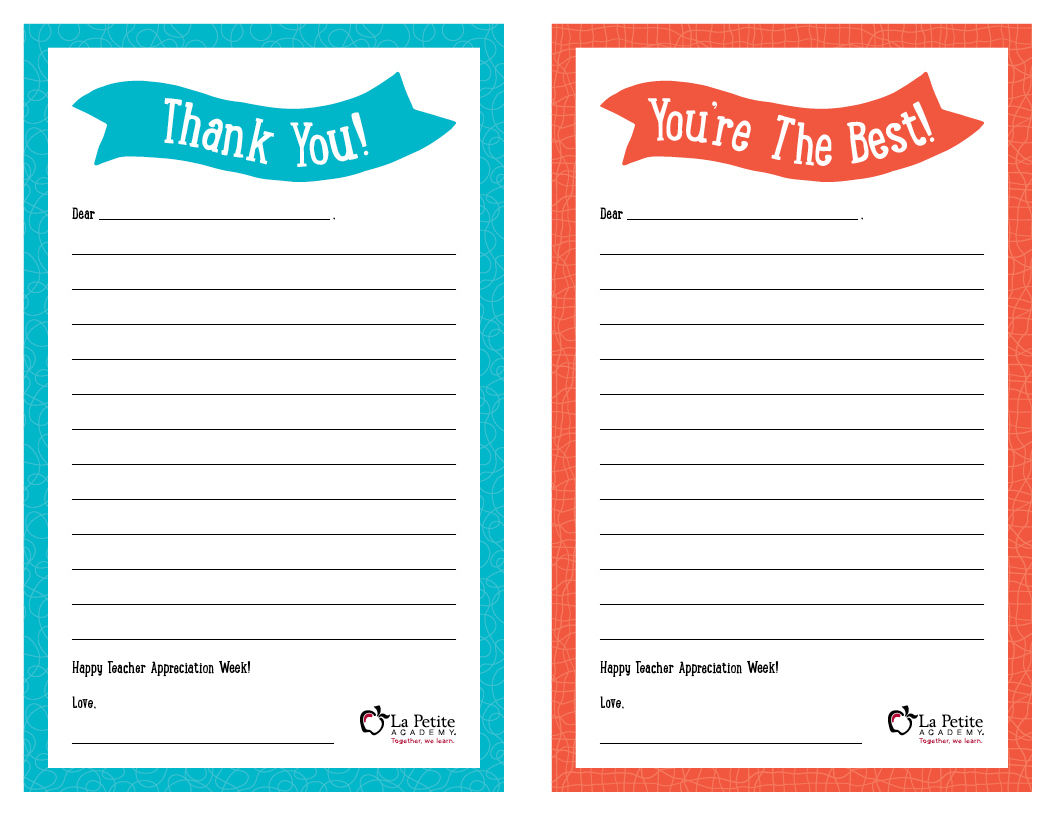 Teacher Appreciation Week – Free Printable “Thank You” Notes | La with Free Printable Thank You Note