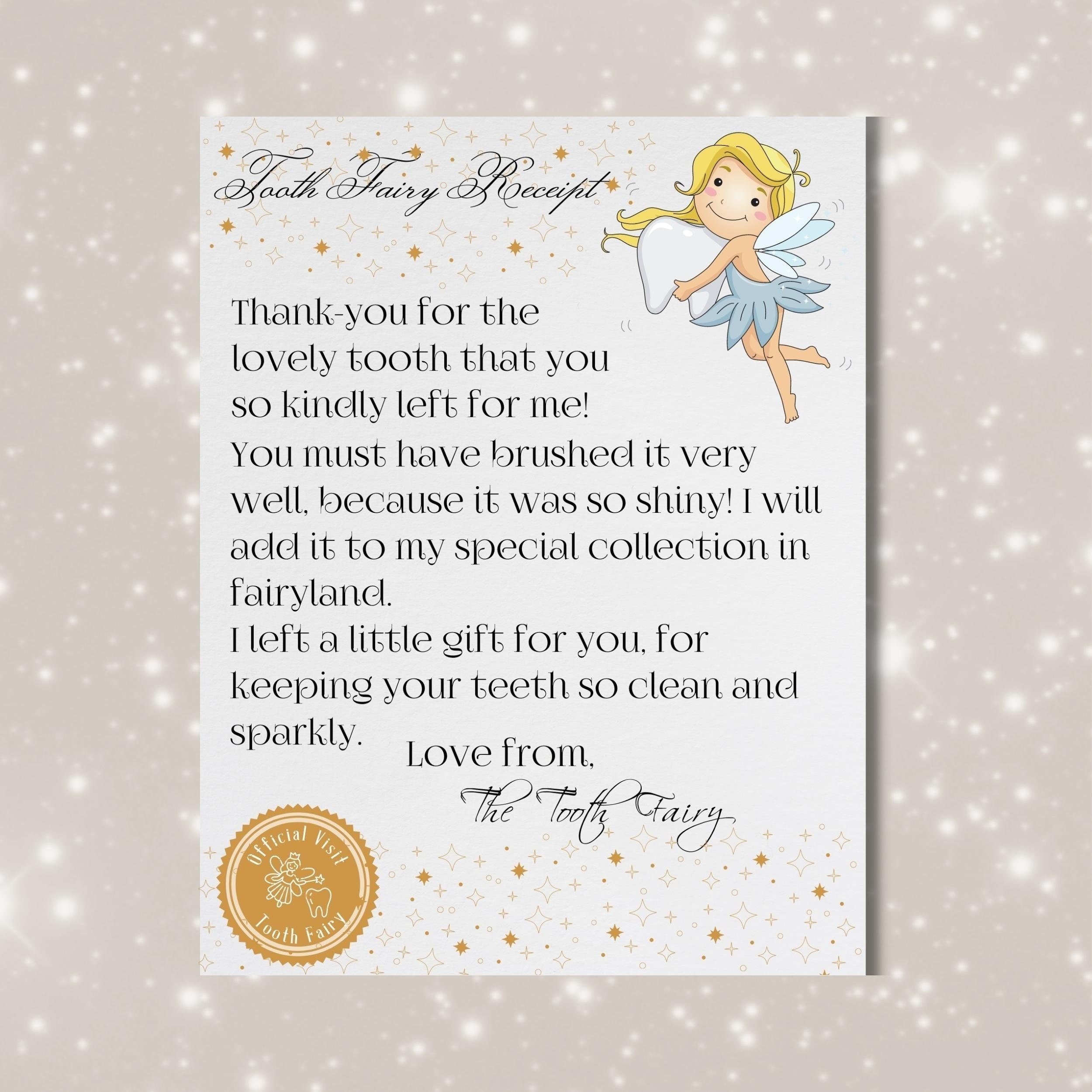 Tooth Fairy Buchstabe, Tooth Fairy Note, Tooth Fairy Printable within Note From the Tooth Fairy Printable