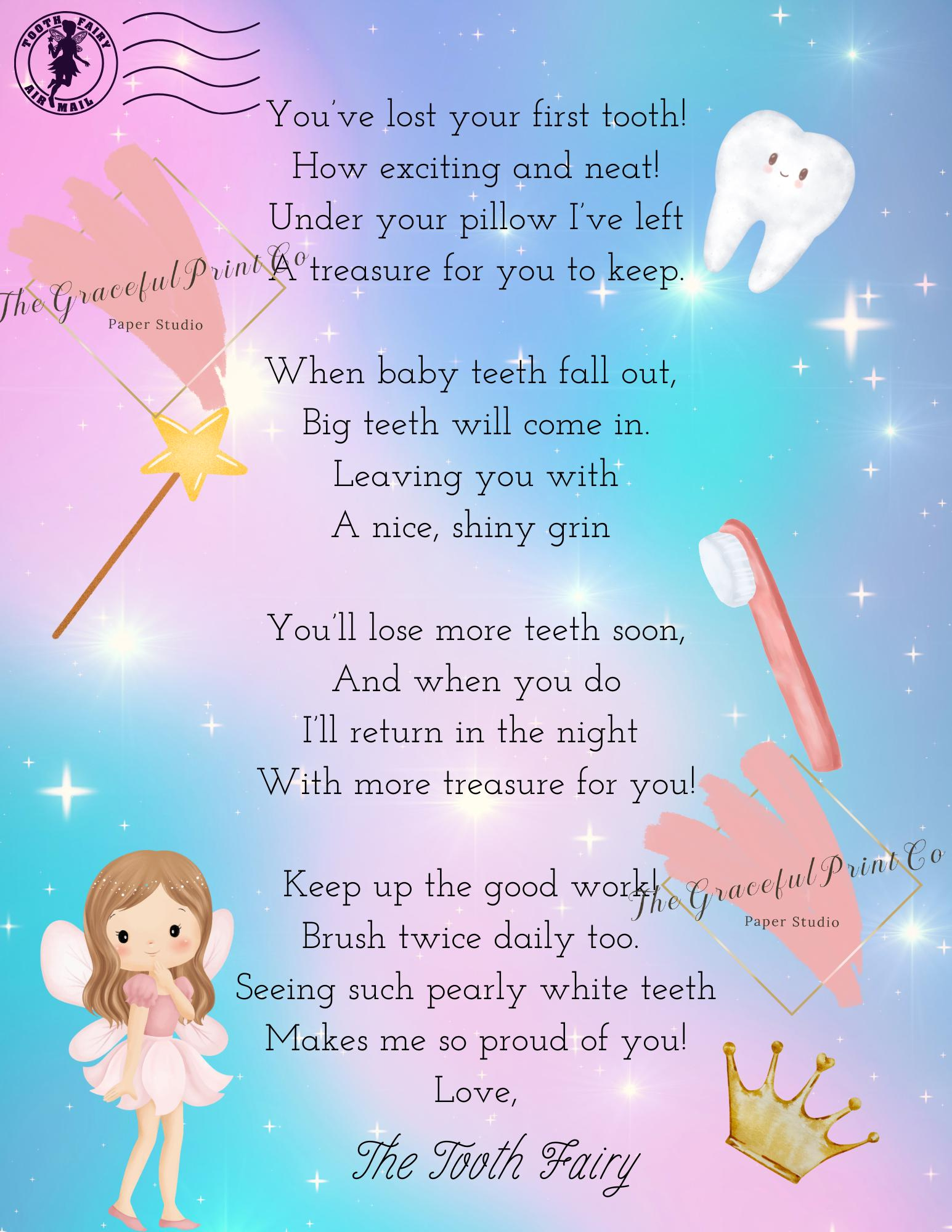 Tooth Fairy Letter; First Tooth, Fairy Letter Printable Download for Note From The Tooth Fairy Printable