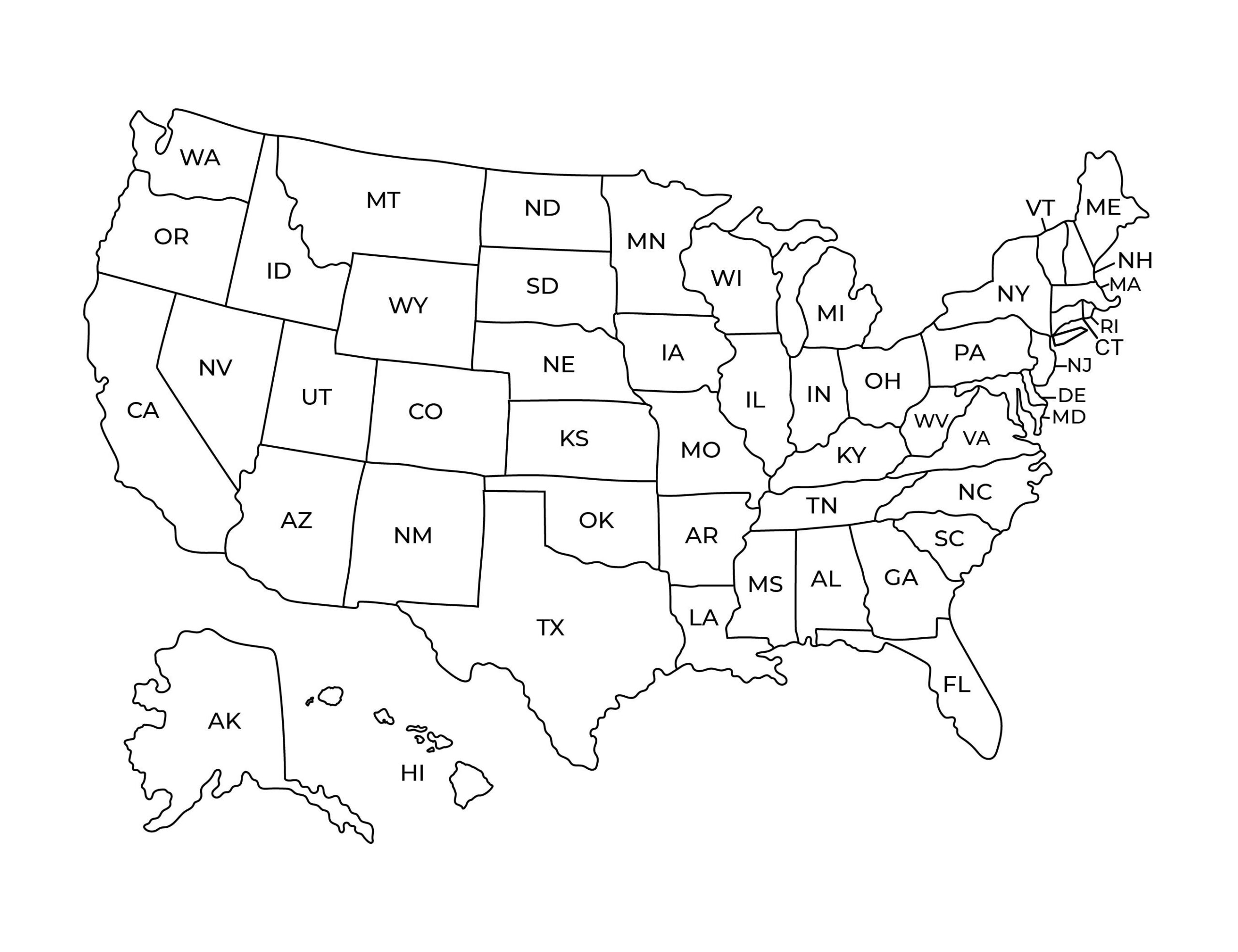 United States Usa Map With States Labeled | Printable Black And intended for Maps of United States Printable
