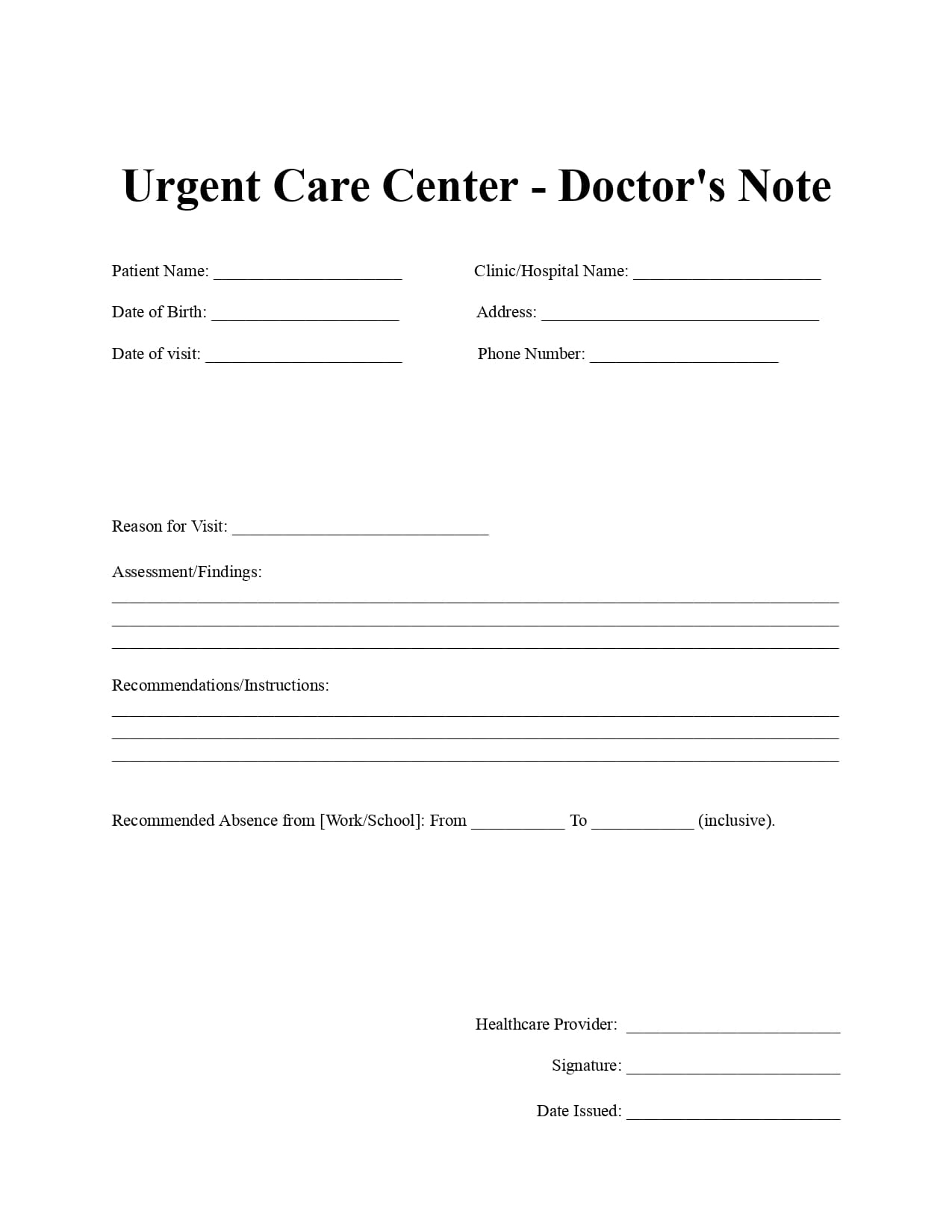 Urgent Care Doctor'S Note Template | Pdf Agile within Printable Urgent Care Doctors Note
