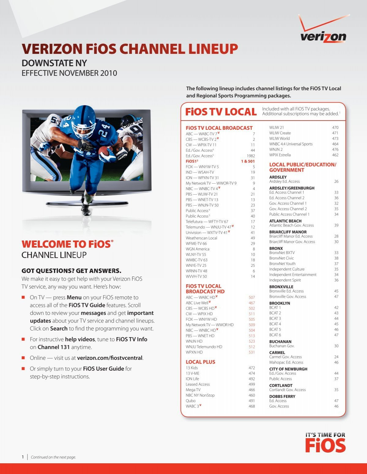 Verizon Fios Channel Lineup for Verizon Tv Channels List Printable