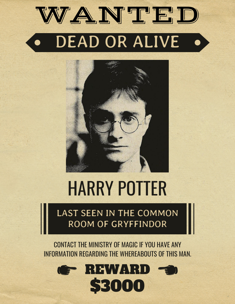 Vintage Harry Potter Wanted Poster - Venngage within Printable Harry Potter Wanted Posters
