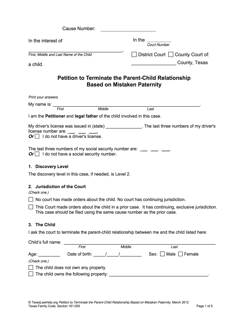 Voluntary Relinquishment Of Parental Rights Texas Pdf: Fill Out regarding Printable Termination of Parental Rights Form