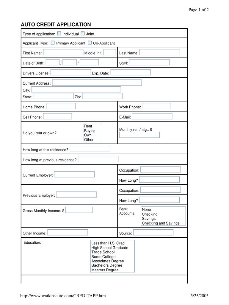 Watkinsauto Auto Credit App Form - Fill Online, Printable regarding Printable Auto Credit Application