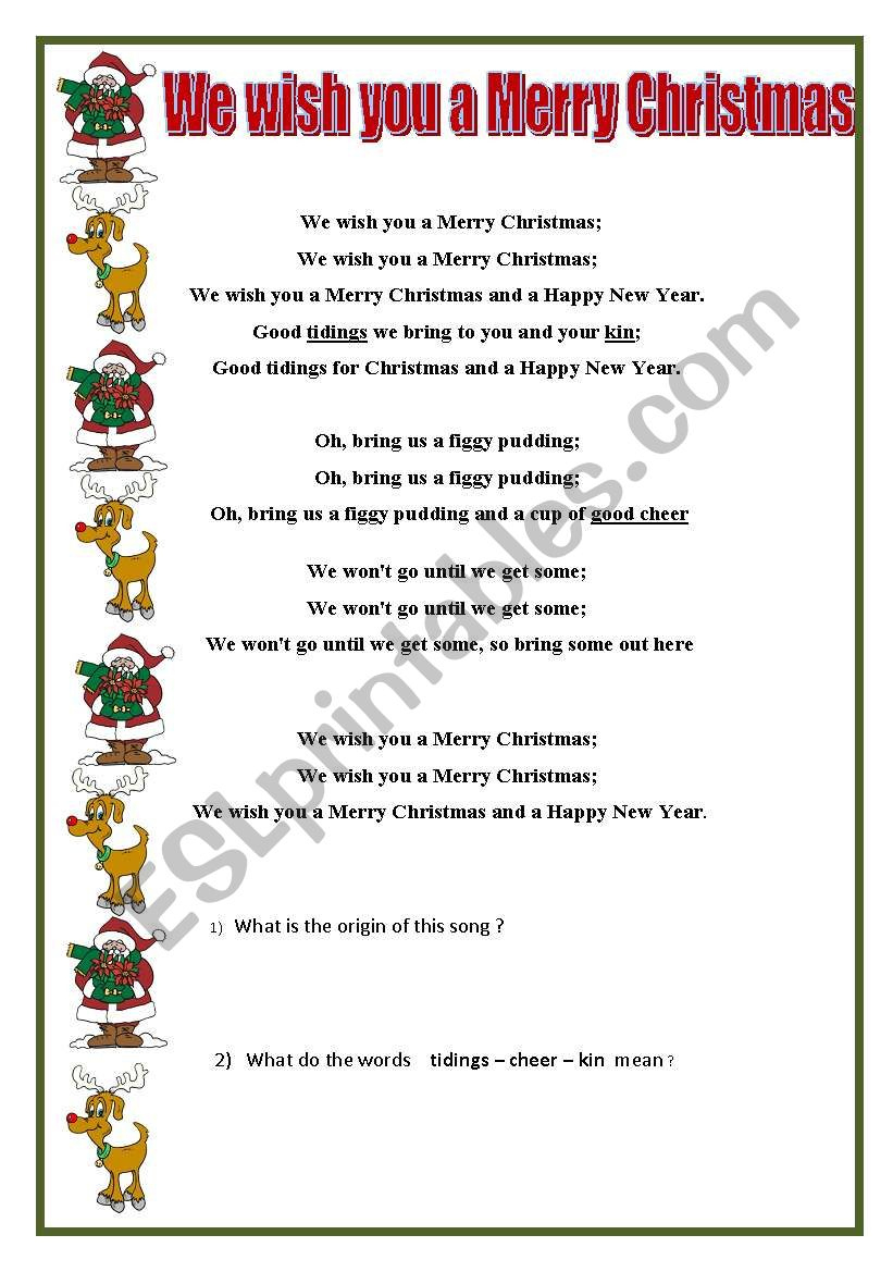 We Wish You A Merry Christmas - Esl Worksheetswissprof within We Wish You a Merry Christmas Song Lyrics Printable