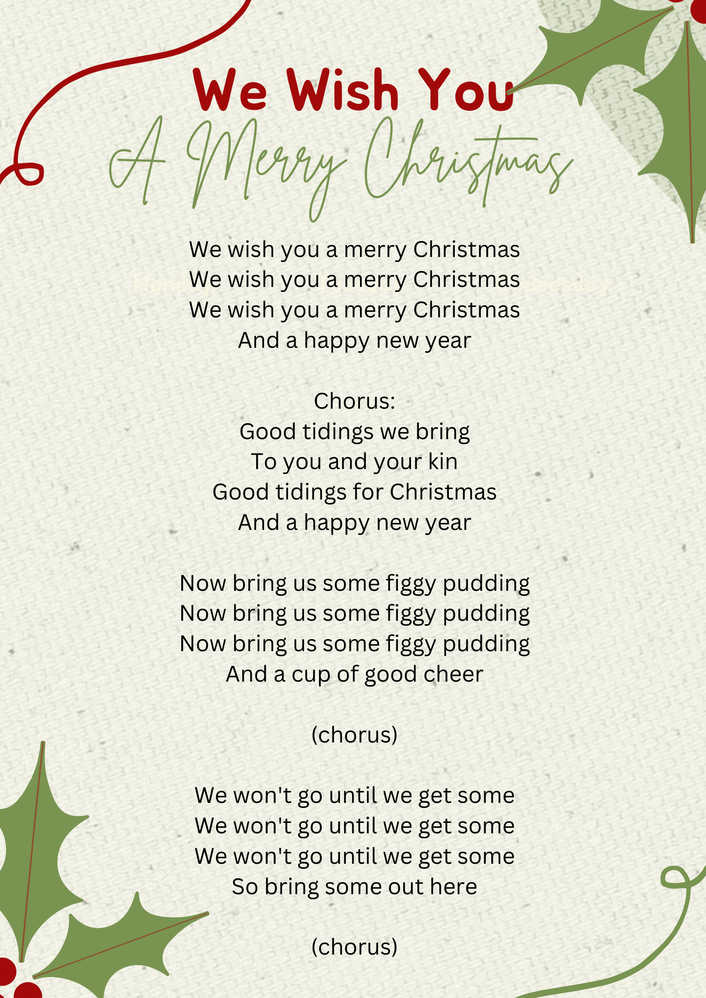 We Wish You A Merry Christmas Lyrics inside We Wish You A Merry Christmas Song Lyrics Printable