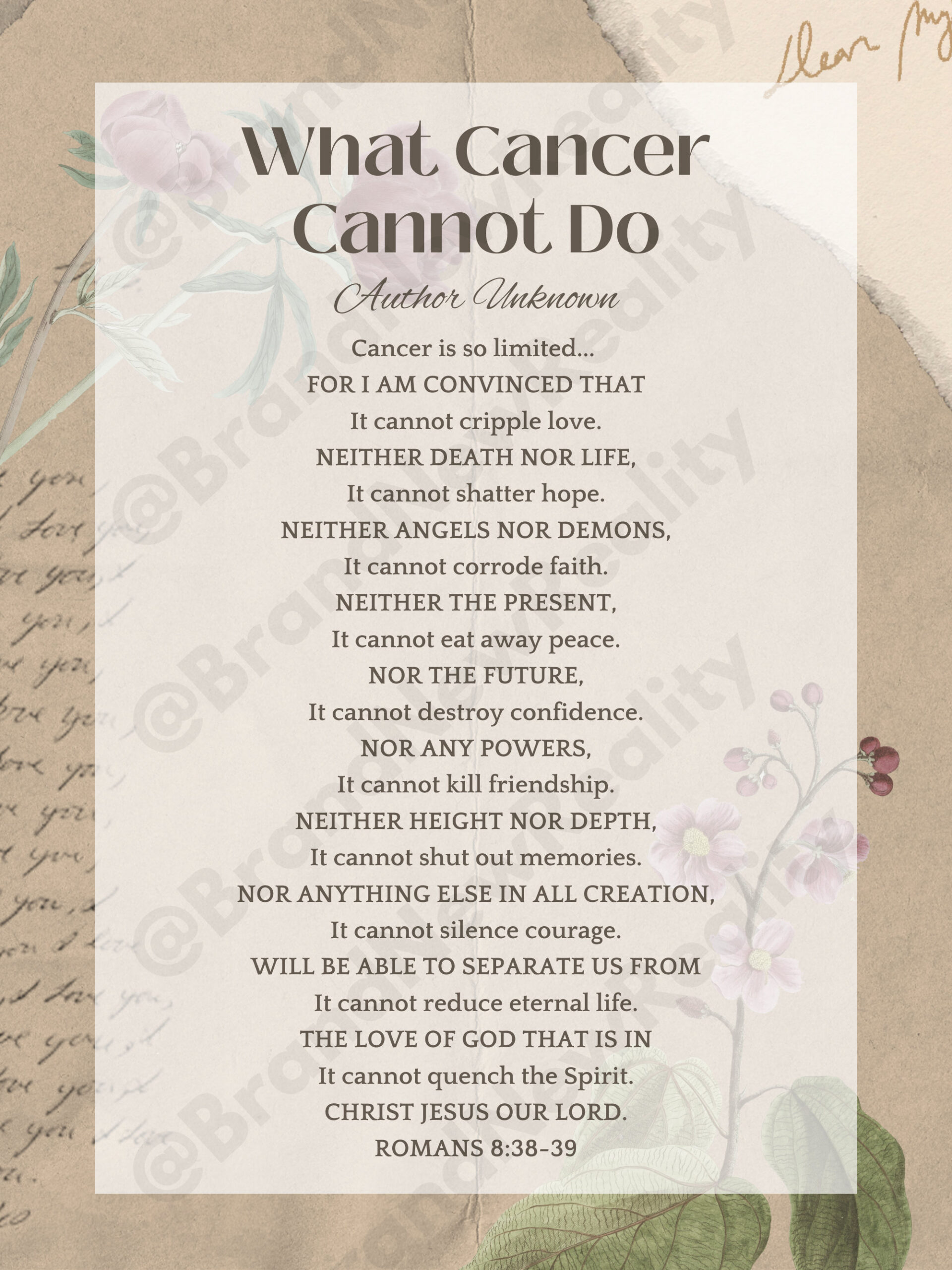 What Cancer Cannot Do - Inspiring Poem & Verse | 8.5X11 Printable for What Cancer Cannot Do Printable Poem