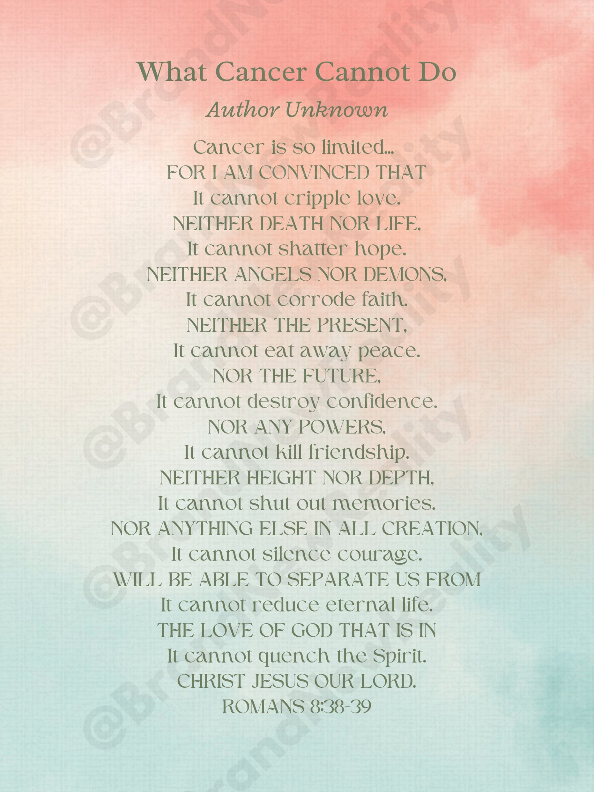 What Cancer Cannot Do - Inspiring Poem & Verse | 8.5X11 Printable pertaining to What Cancer Cannot Do Printable Poem